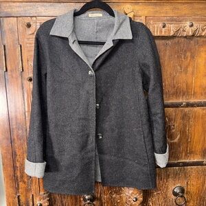 Eileen Fisher Wool Blend Reversible Coat Black Gray Size M